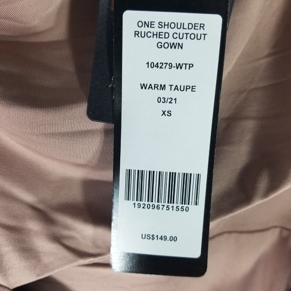 Bebe Warm Taupe Dress One Shoulder Sleeve Ruched Cocktail - XXS XS XL - NWT $149 - Picture 3 of 8